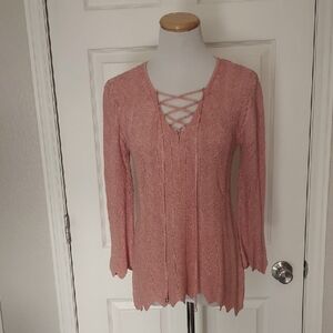 White House Black Market Pink Chevron Sweater